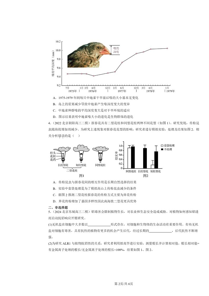 [生物][二模]2020～2024北京高三试题分类汇编：自然选择与适应的形成02