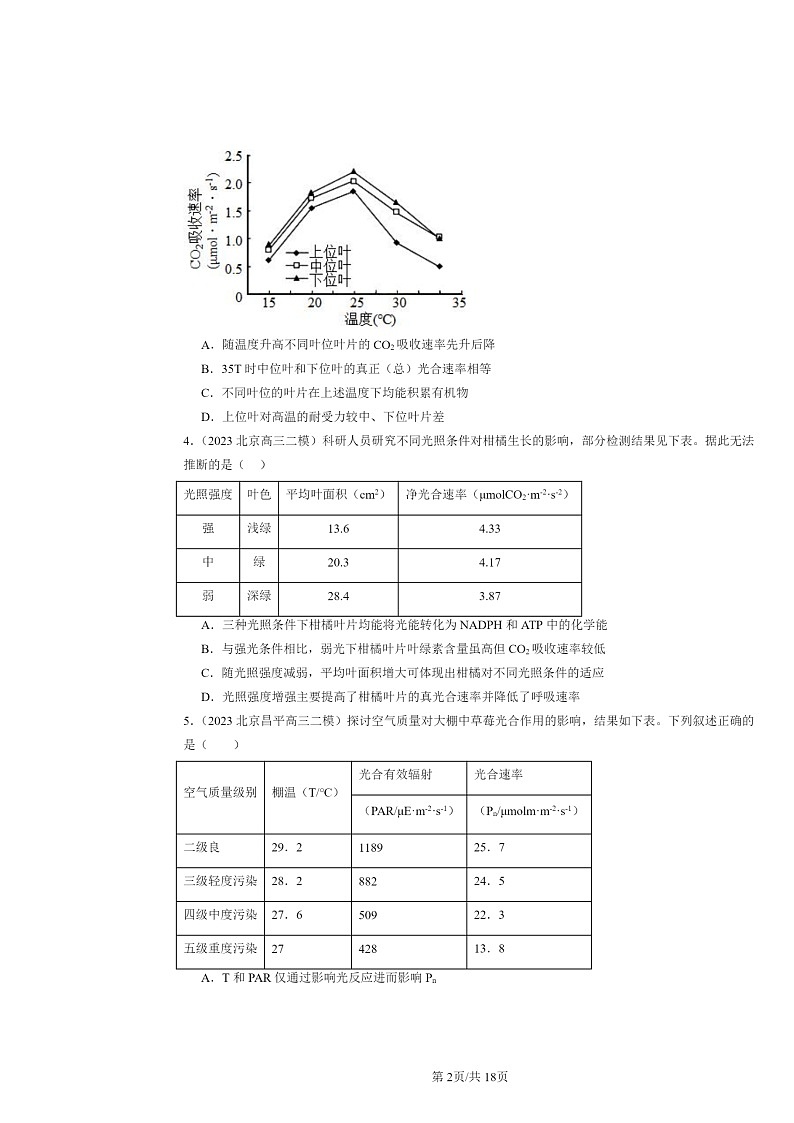 [生物][二模]2022～2024北京高三试题分类汇编：光合作用与能量转化第2页