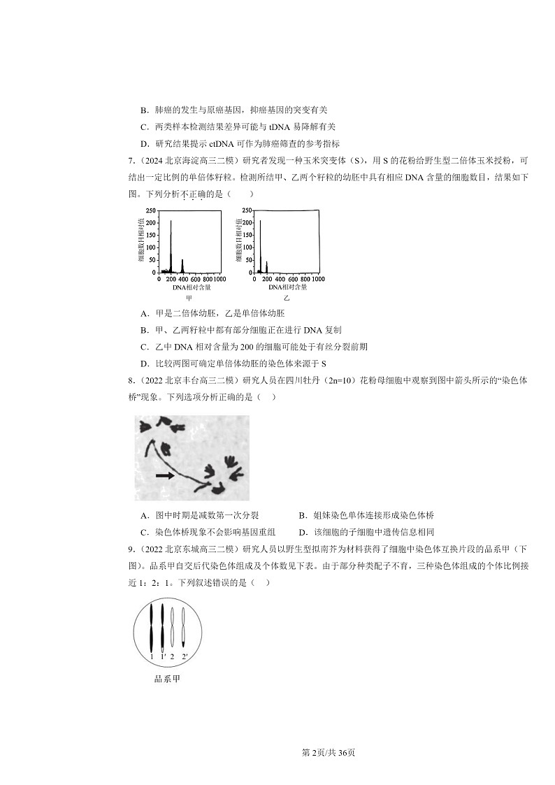 [生物][二模]2022～2024北京高三试题分类汇编：基因突变及其他变异章节综合第2页