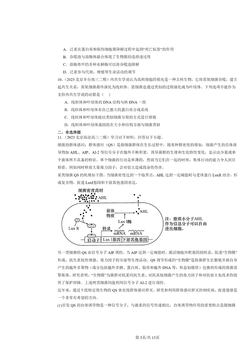 [生物][二模]2022～2024北京高三试题分类汇编：细胞的基本结构章节综合第3页