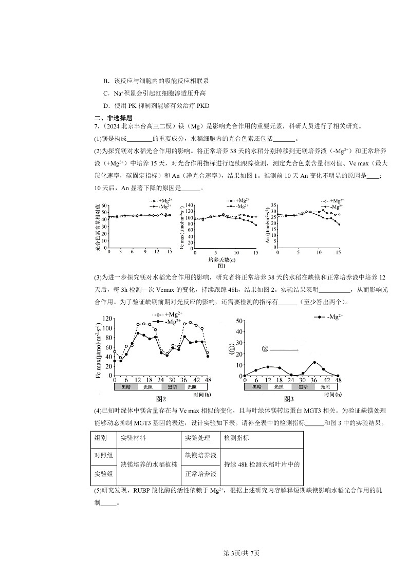 [生物][二模]2022～2024北京高三试题分类汇编：细胞的能量供应和利用章节综合第3页