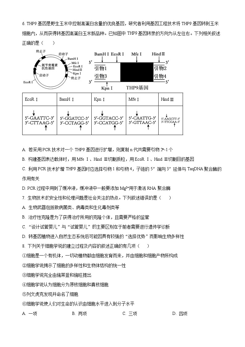 甘肃省兰州第一中学2023-2024学年高二下学期6月月考生物试题（Word版附解析）02