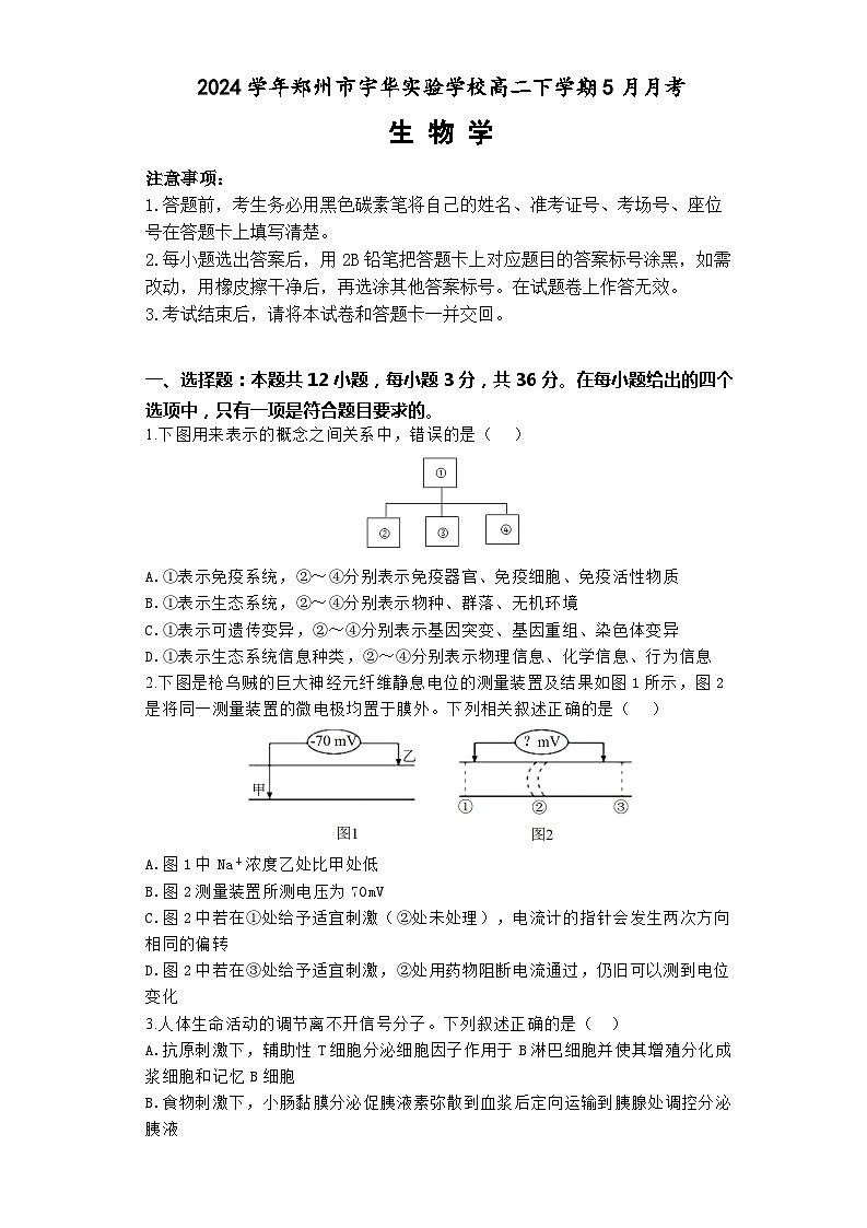 河南省郑州市宇华实验学校2023-2024学年高二下学期5月月考生物试题（Word版附解析）01