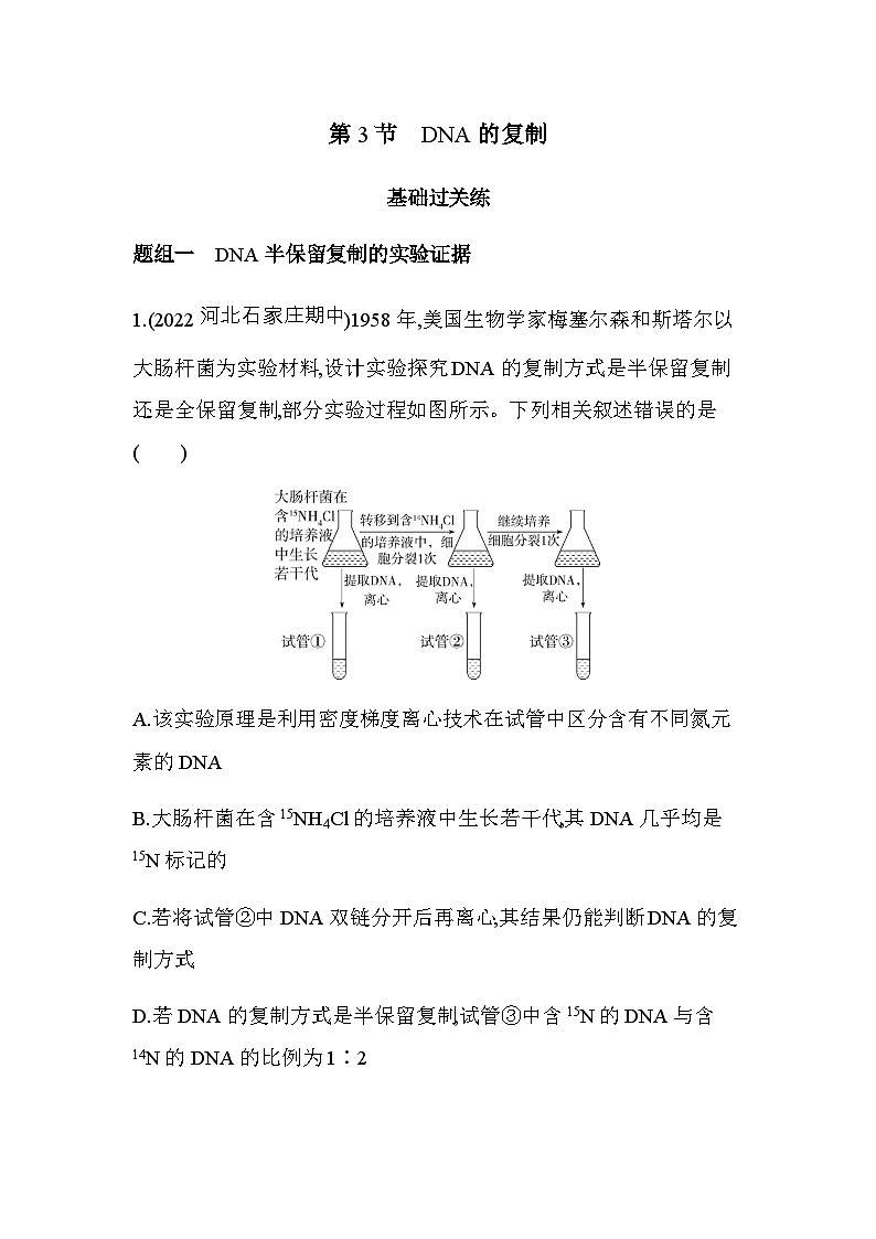 人教版高中生物必修2第3章基因的本质第3节DNA的复制基础练含答案01