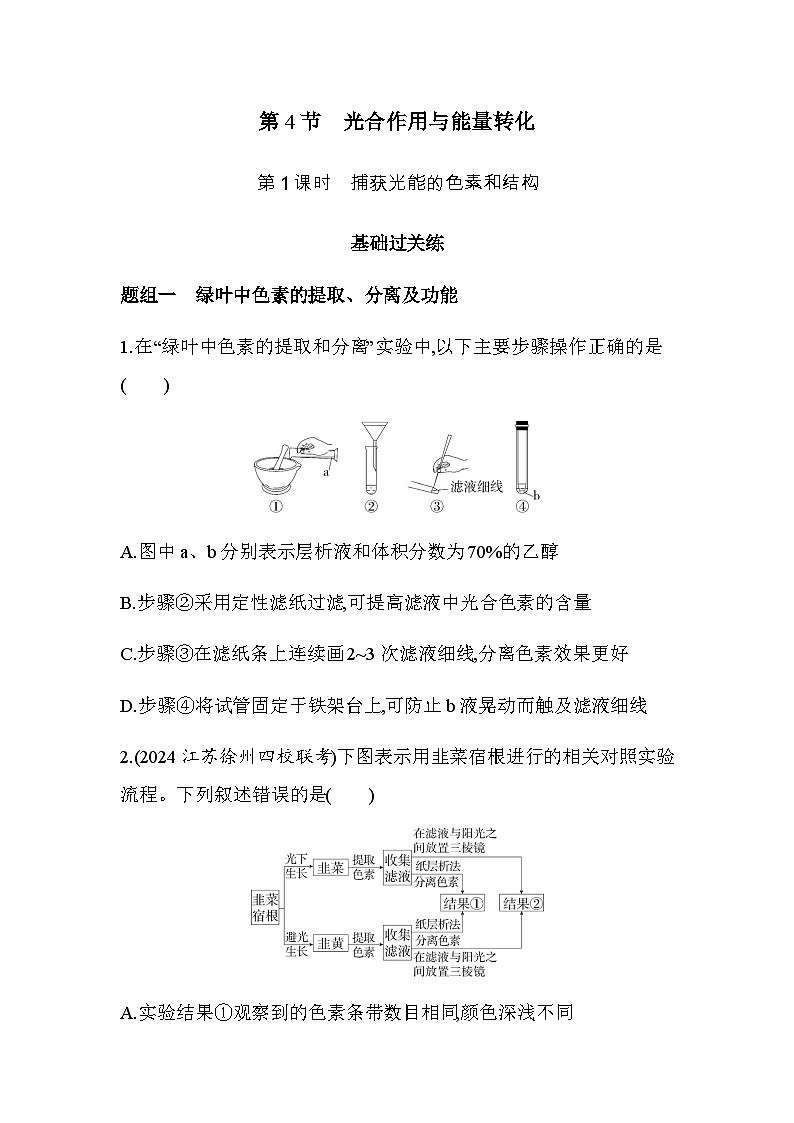 人教版高中生物必修1第5章细胞的能量供应和利用第1课时捕获光能的色素和结构基础练含答案01