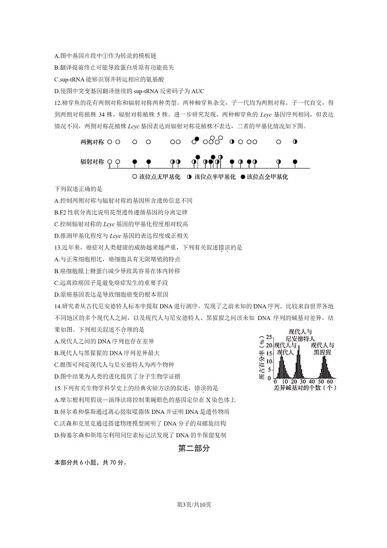 [生物]2023北京东城高一下学期期末试卷及答案03