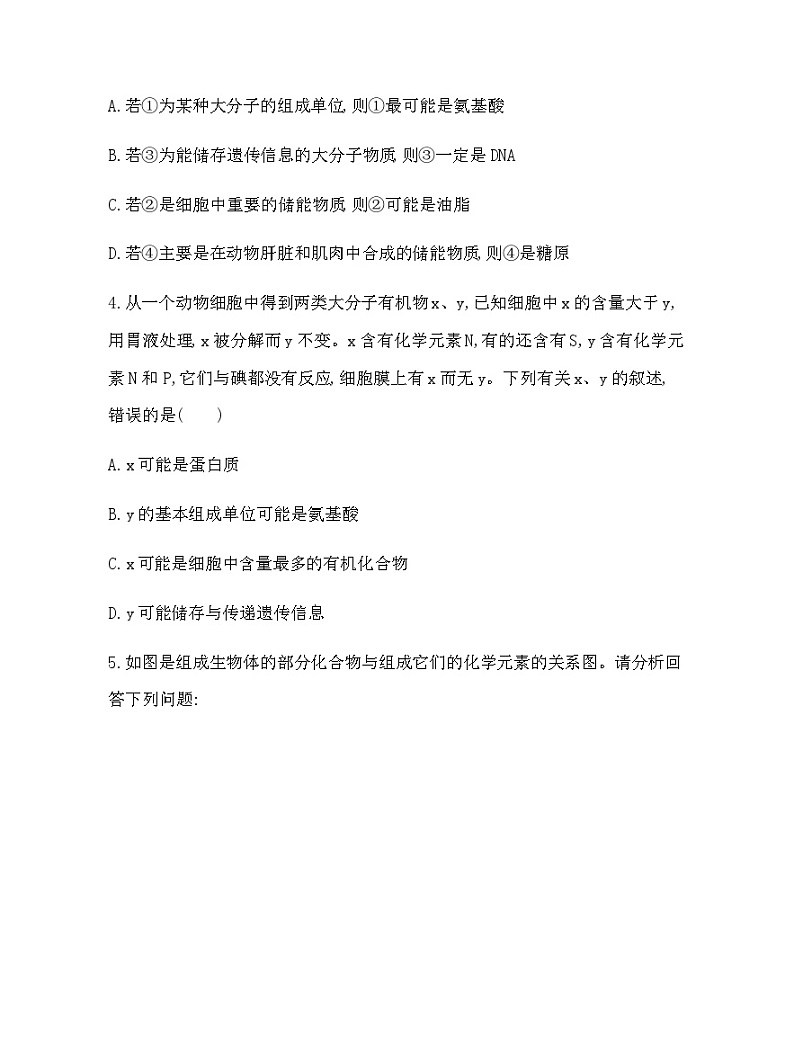 浙科版高中生物必修1专题强化练2细胞内有机物的区别与联系含答案02