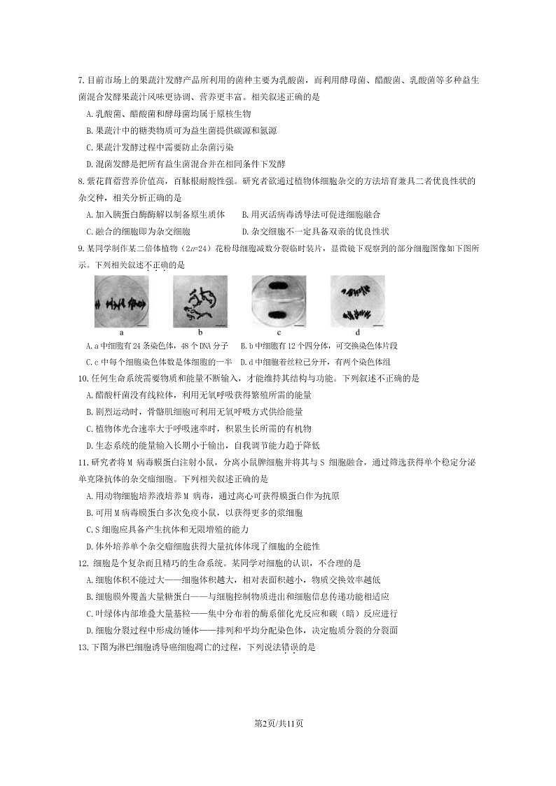 [生物]2024北京延庆一中高二下学期期末试卷及答案02
