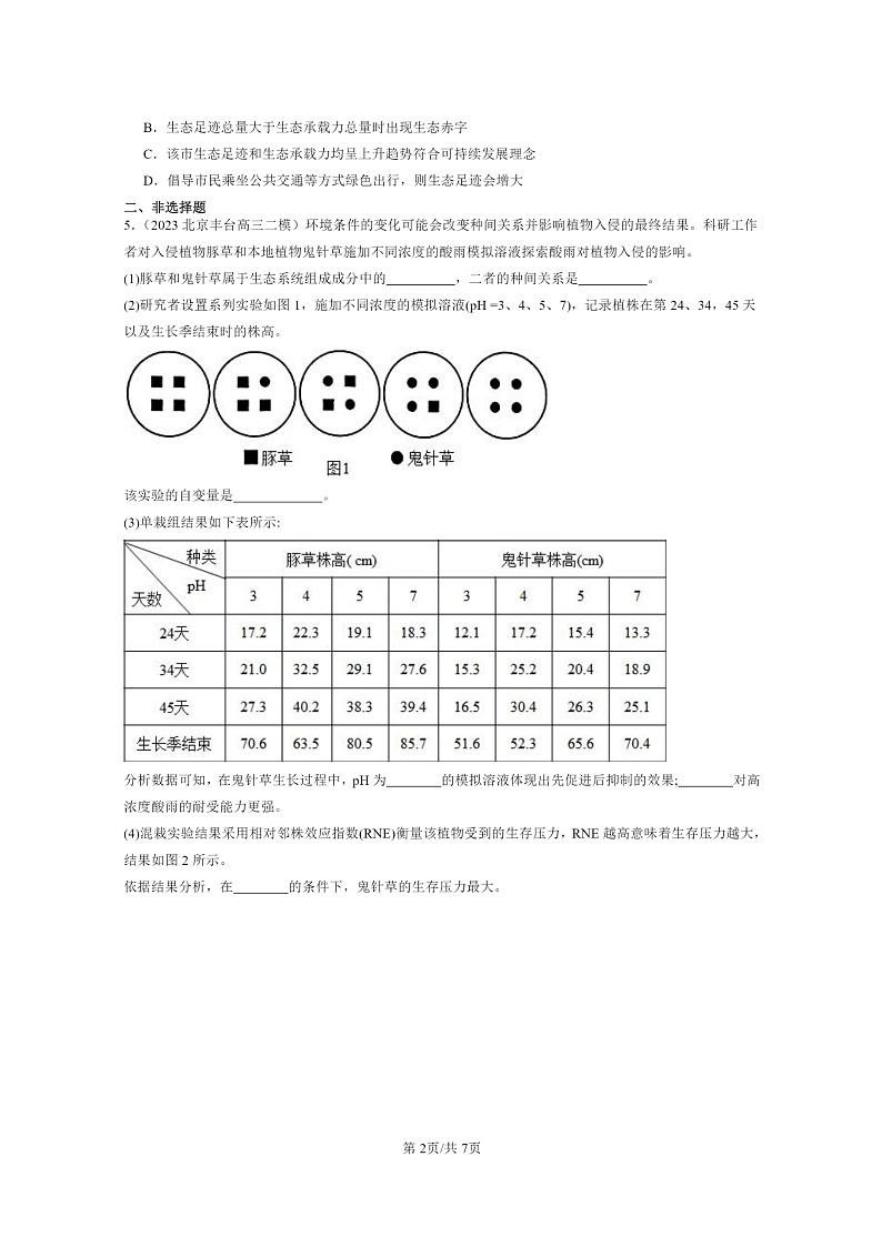 [生物][二模]2022～2024北京高三试题分类汇编：人类活动对生态环境的影响第2页