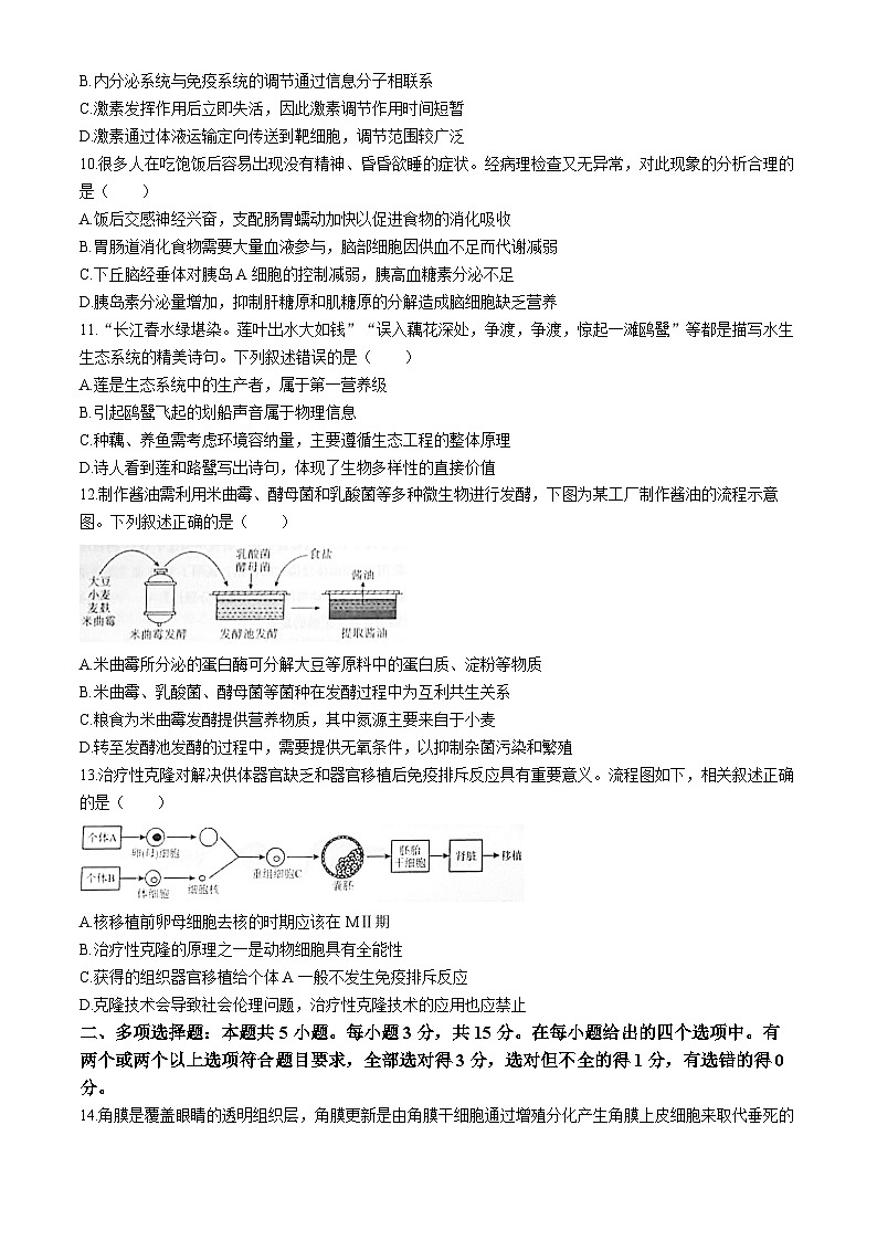 2025届河北省“五个一”名校联盟高三第一次联考生物试卷03