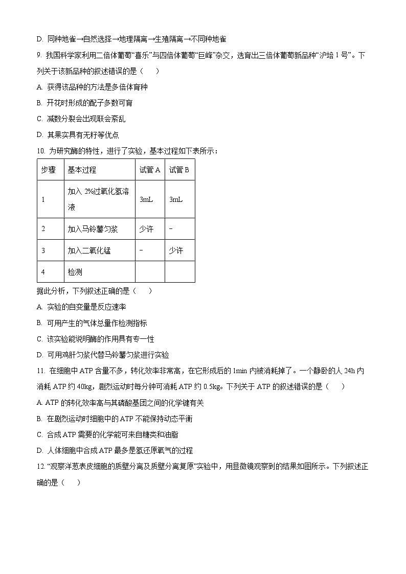 2024届浙江省台州市台州市十校联盟模拟预测生物试题 Word版无答案第3页