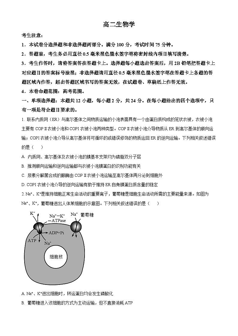 2024江西省多校联考高二下学期6月摸底考试生物含解析第1页