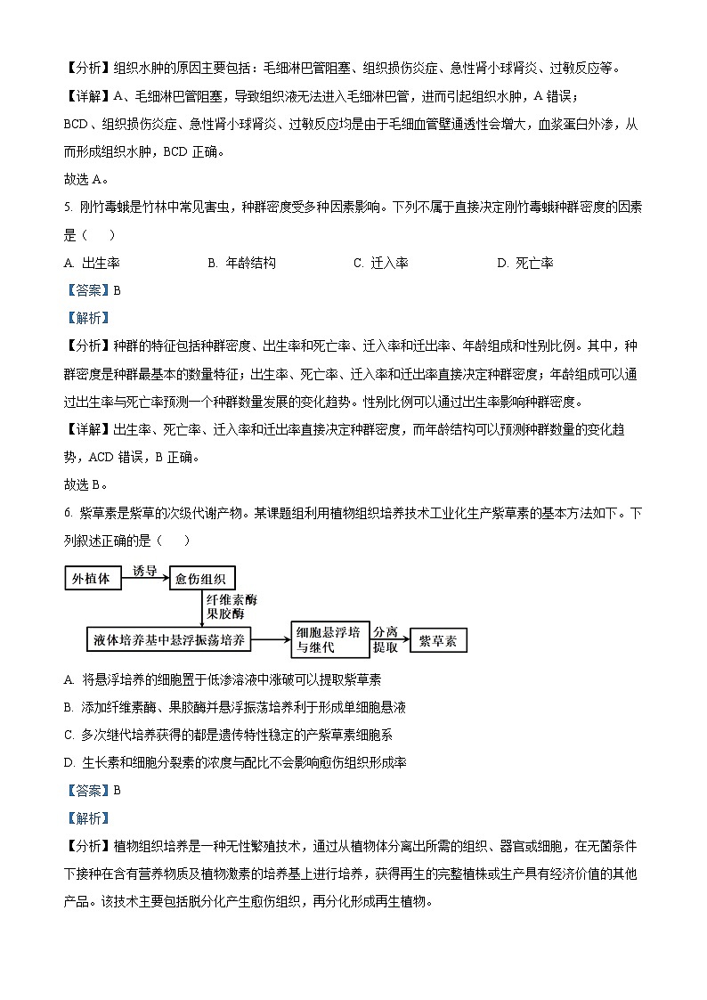 2024衢州高二下学期6月期末生物试题含解析03