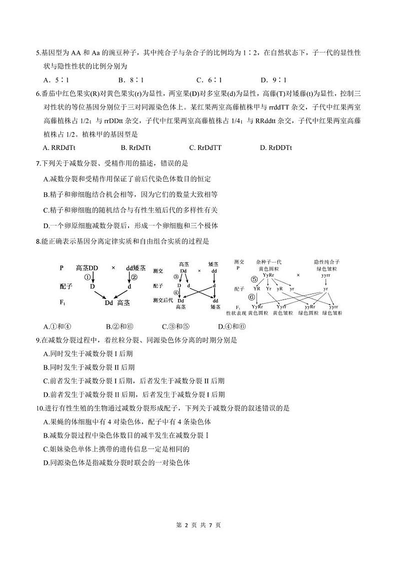 2024绵阳南山中学高一下学期期末热身生物试题PDF版含答案02