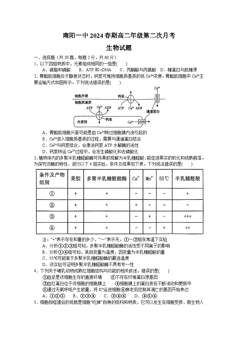 河南省南阳市第一中学校2023-2024学年下学期高二第二次月考（6月）生物试题第1页