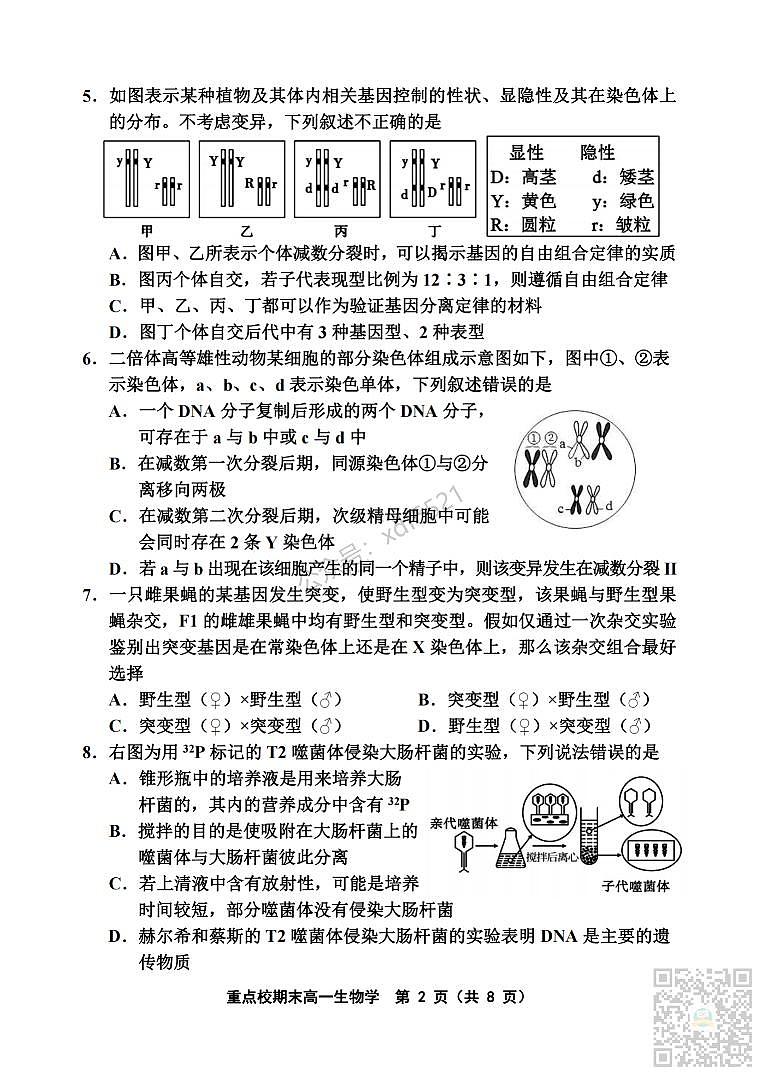 天津市重点校2022-2023学年高一下学期期末联考生物试题及答案_纯图版02