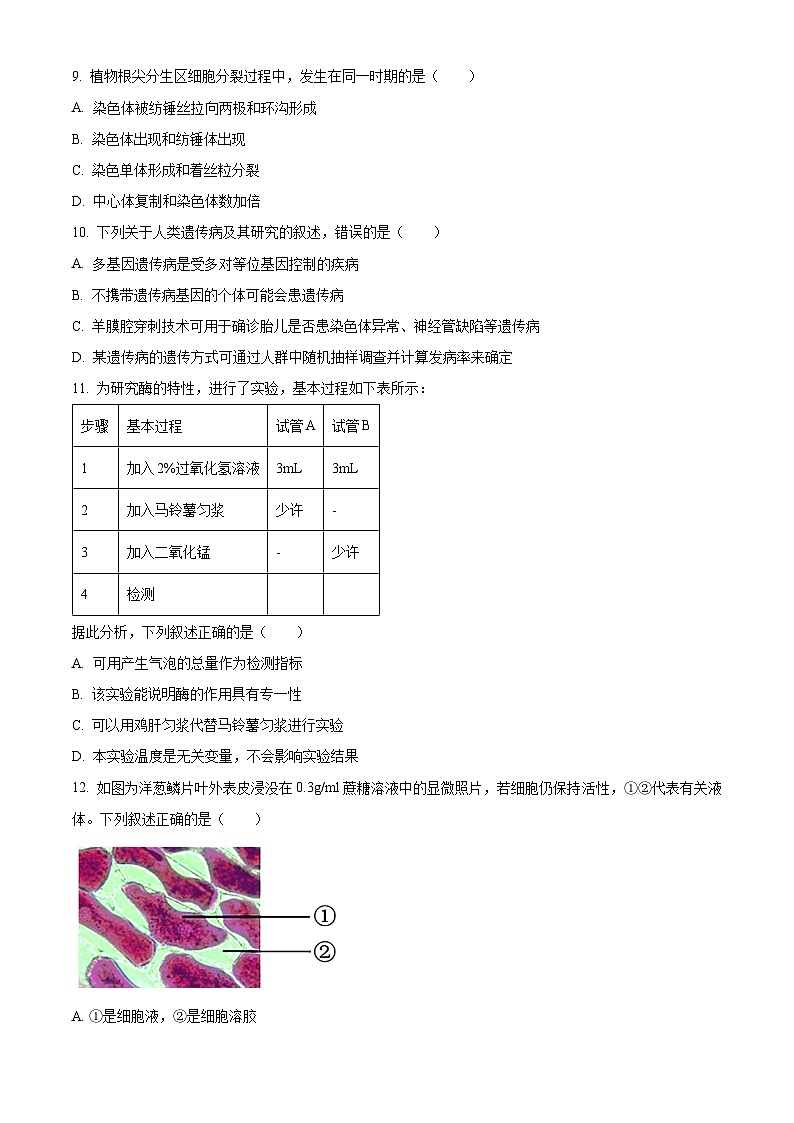 浙江省2023-2024学年高一下学期6月期末生物试题（Word版附解析）03