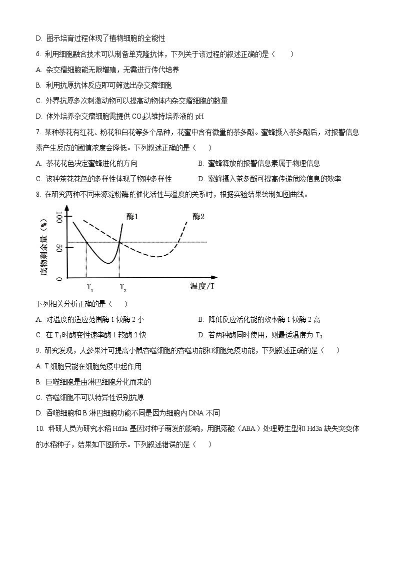 浙江省杭州学军中学2023-2024学年高二下学期6月月考生物试题（Word版附解析）02