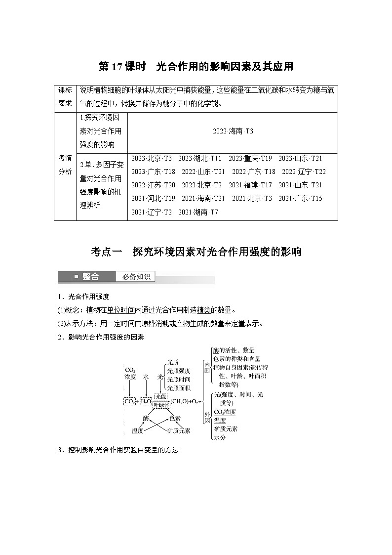 第三单元　第十七课时　光合作用的影响因素及其应用-2025年高考生物大一轮复习课件01