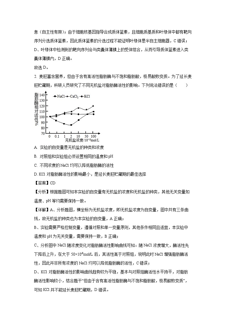 [生物]2024届湖南高三仿真模拟考试(五)(解析版)第2页