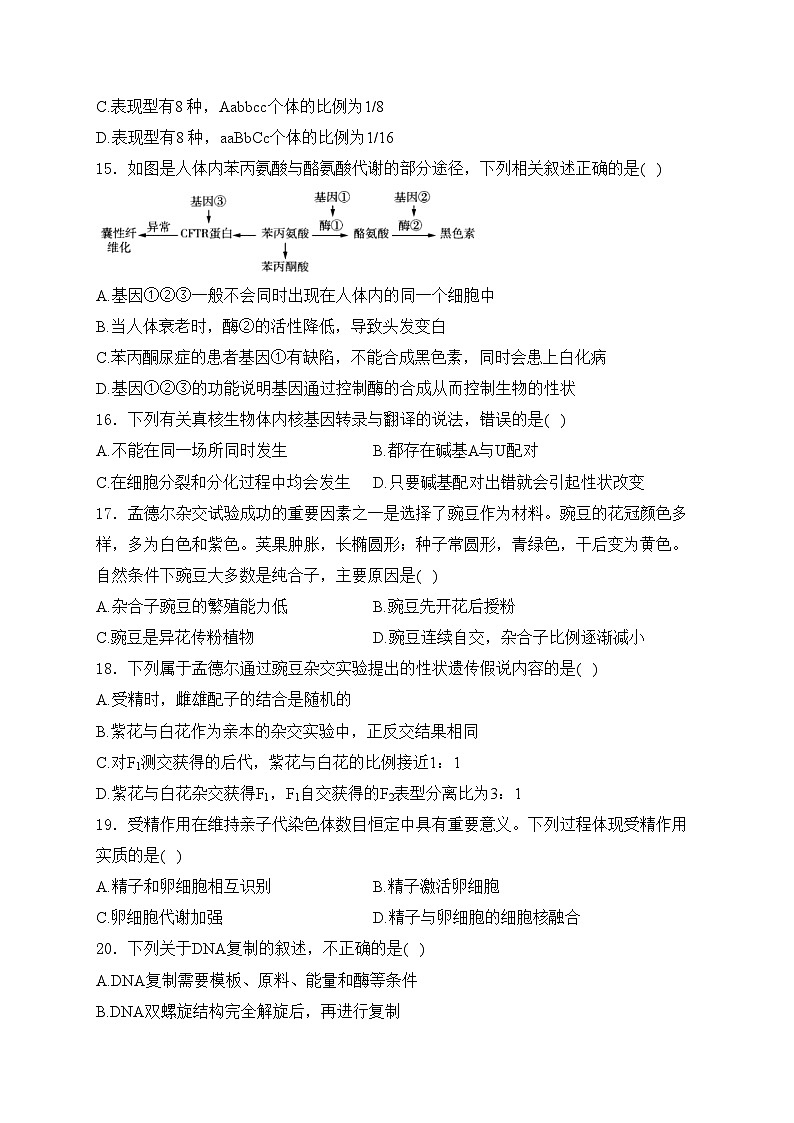 新疆呼图壁县第一中学2023-2024学年高二上学期开学考试生物学试卷(含答案)03