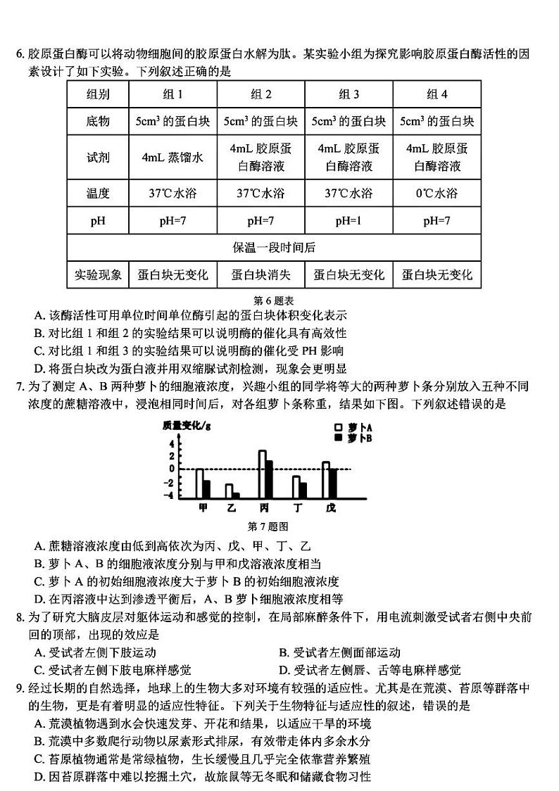 浙江省浙南名校2023-2024学年高二下学期6月期末生物试题第2页