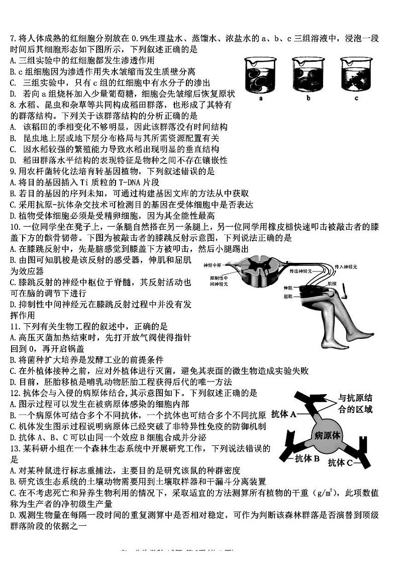 浙江省温州市环大罗山2023-2024学年高二下学期6月期末生物试题02