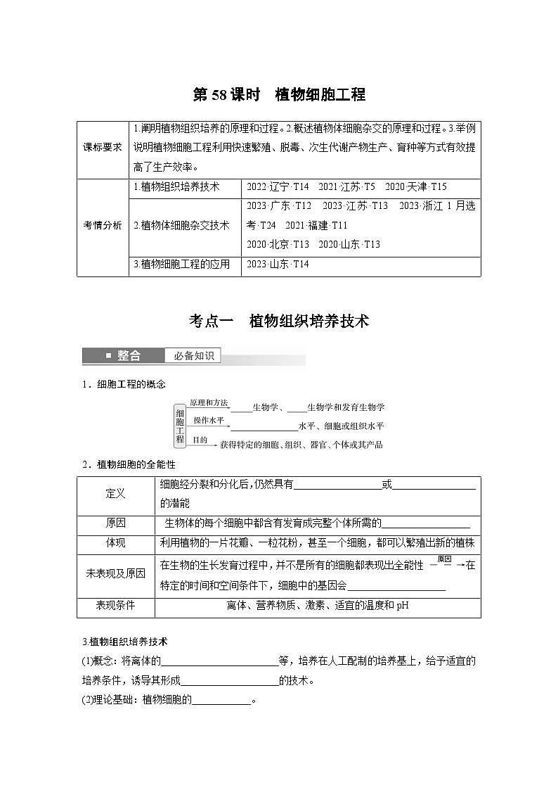 第十单元　第58课时　植物细胞工程（学生版）第1页