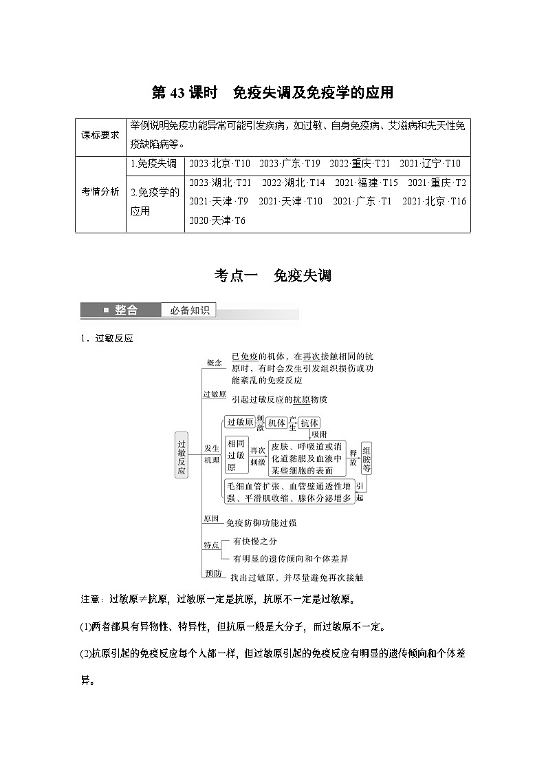 第八单元　第43课时　免疫失调及免疫学的应用-2025年高考生物大一轮复习课件01