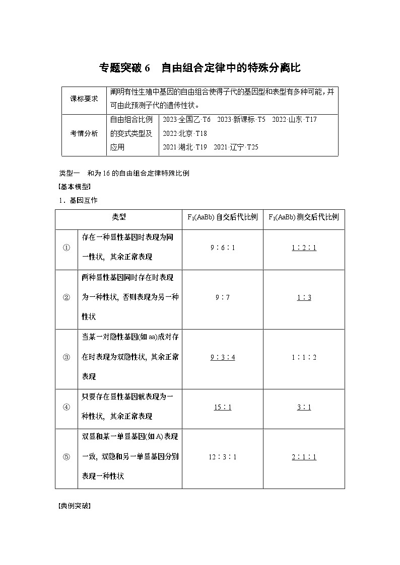第五单元　专题突破6　自由组合定律中的特殊分离比（教师版）第1页