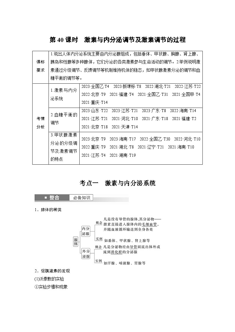第八单元　第40课时　激素与内分泌调节及激素调节的过程-2025年高考生物大一轮复习课件01
