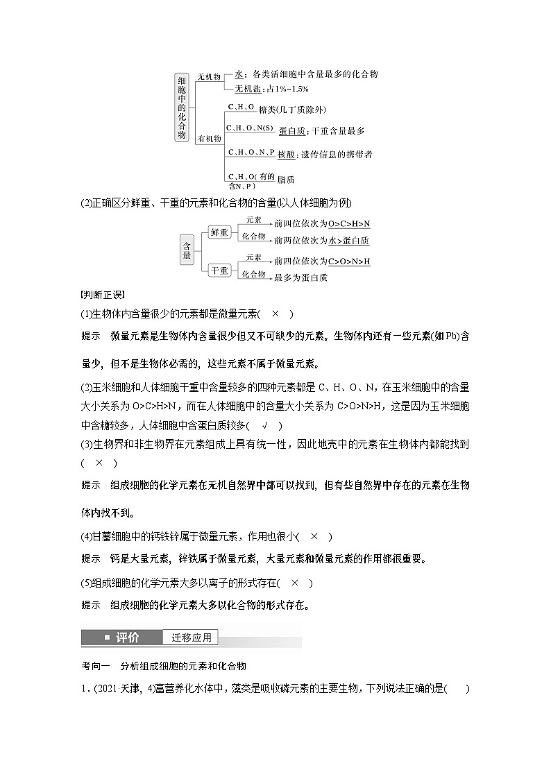 第一单元　第2课时　组成细胞的元素和化合物（教师版）第2页