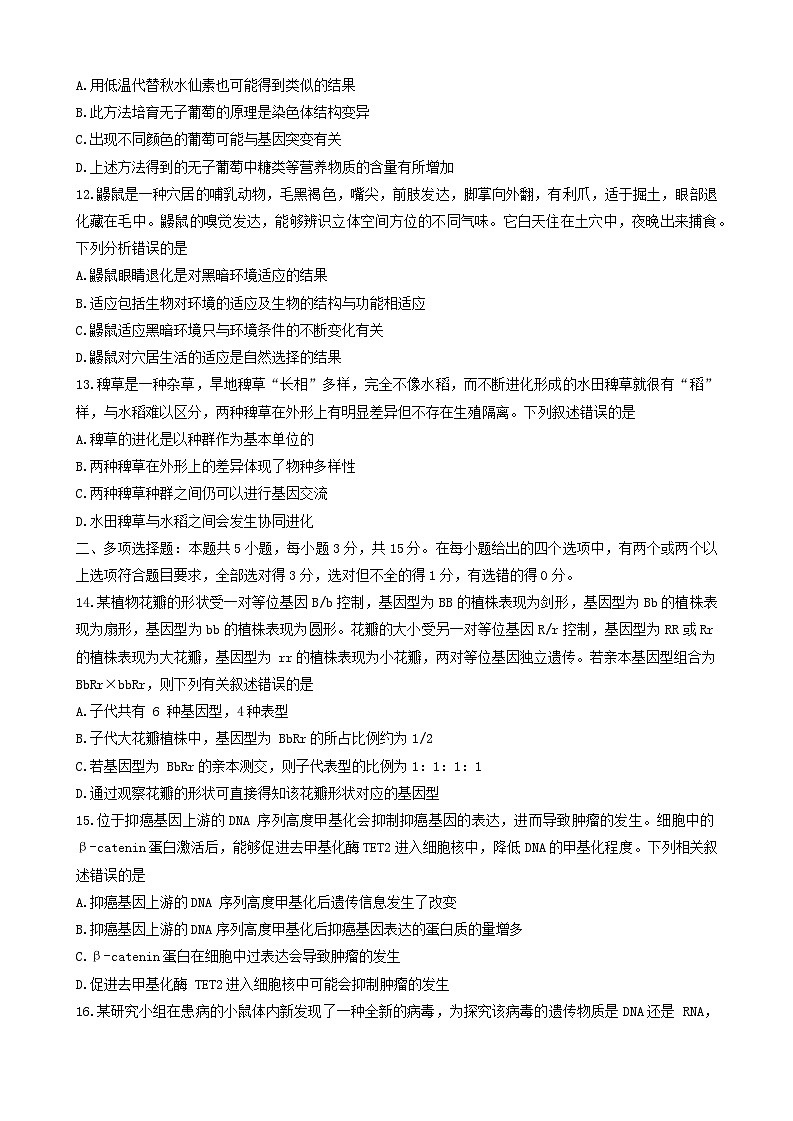 河北省定州市2023-2024学年高一下学期期末考试生物试题03