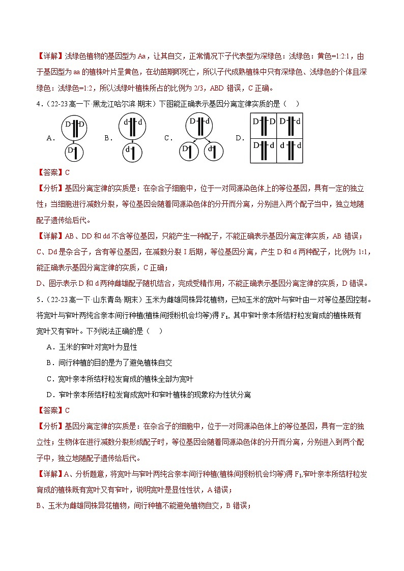 专题01 遗传因子的发现（原卷版+解析版）备战2023-2024学年高一生物下学期期末真题分类汇编（新高考专用）02