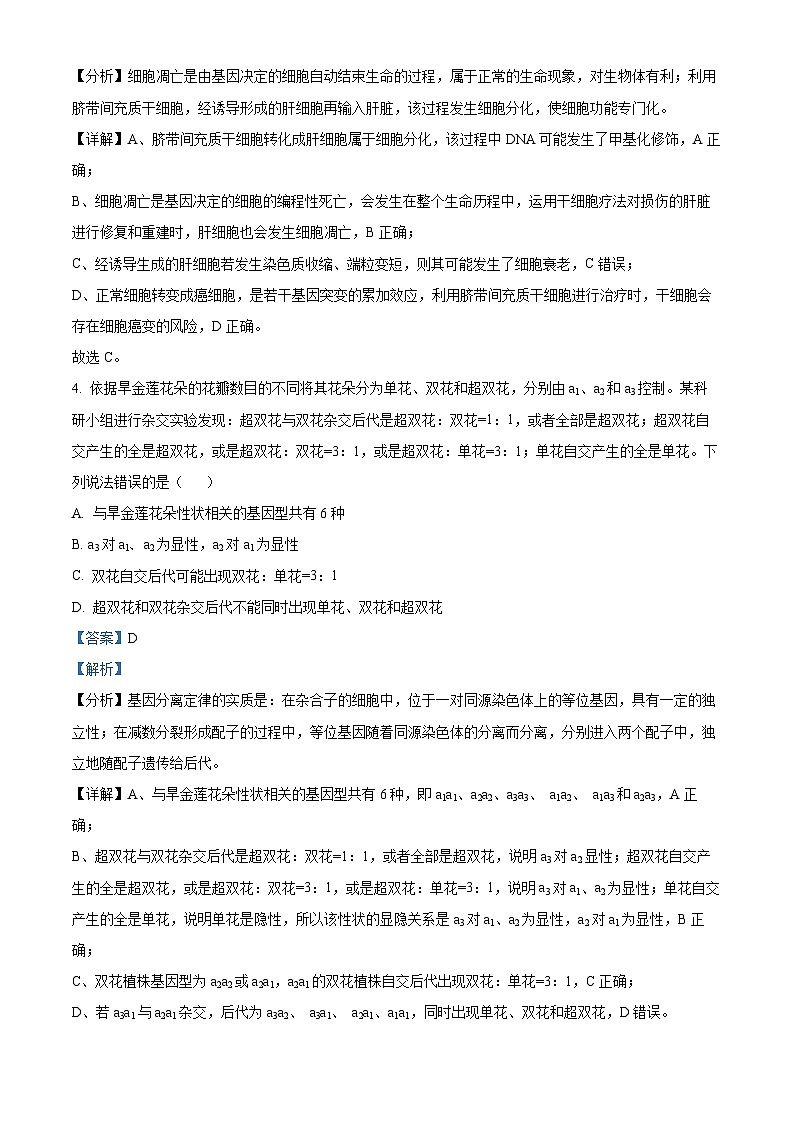 湖北省武汉市新洲区第一中学2023—2024学年高一下学期期末考试生物试题 Word版含解析第3页