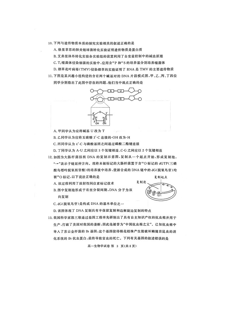 湖北省2023-2024学年高一下学期7月期末生物试题第3页