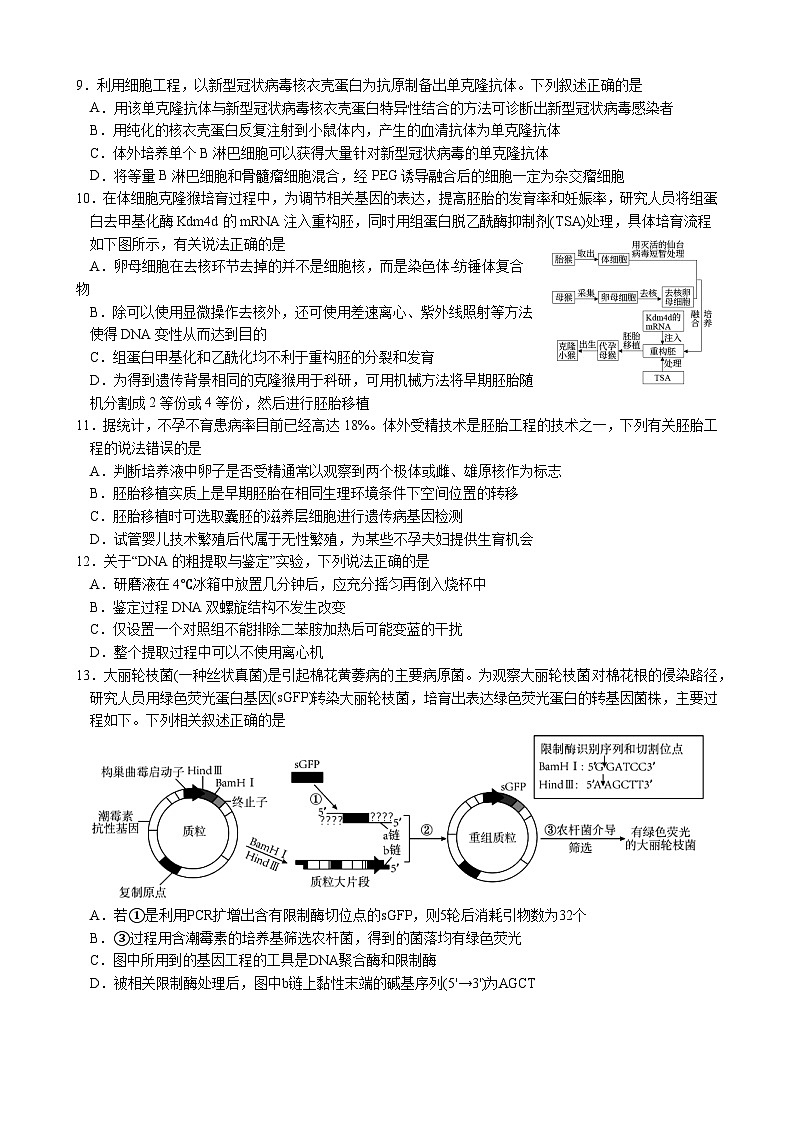 四川省绵阳市南山中学2023-2024学年高二下学期期末热身生物试题 PDF版含答案03
