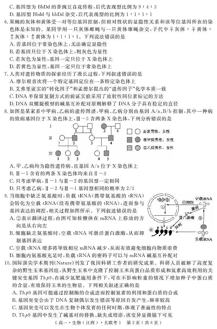 江西省重点中学协作体2023-2024学年高一下学期期末考试生物试题第2页