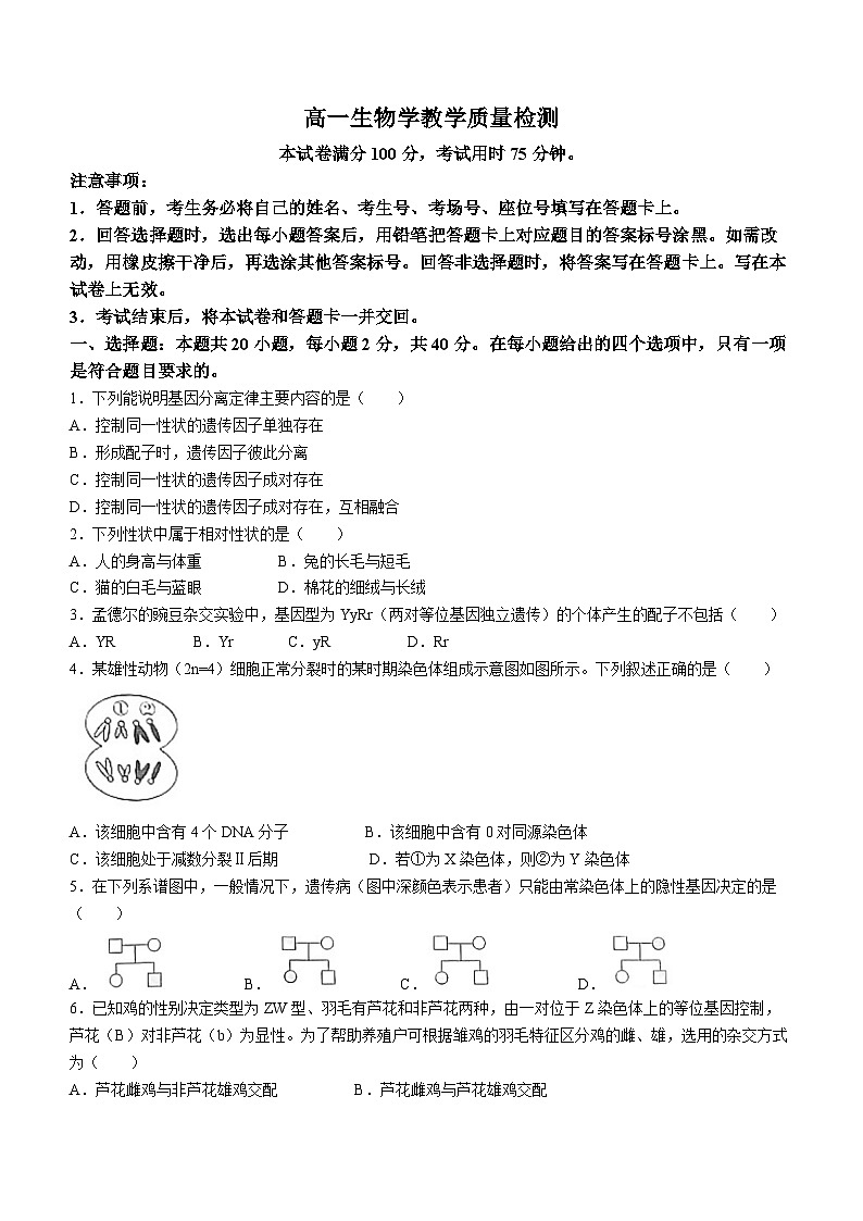 陕西省西安市周至县2023-2024学年高一下学期7月期末教学质量检测生物试题01