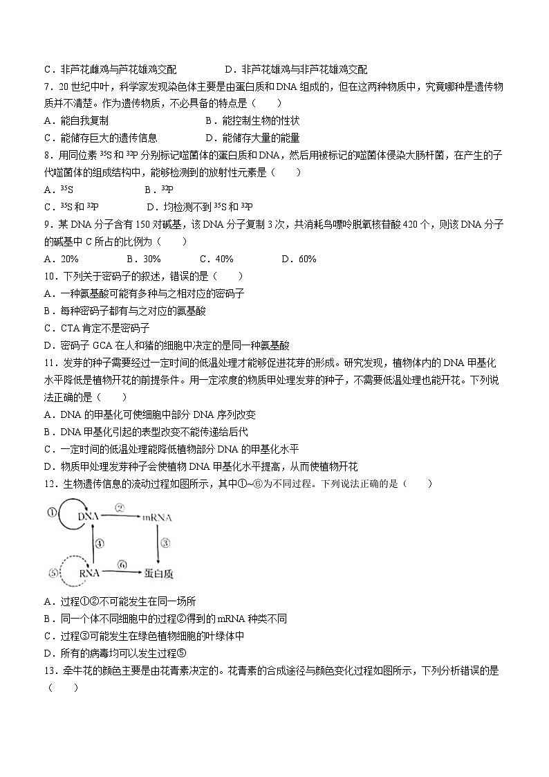 陕西省西安市周至县2023-2024学年高一下学期7月期末教学质量检测生物试题02