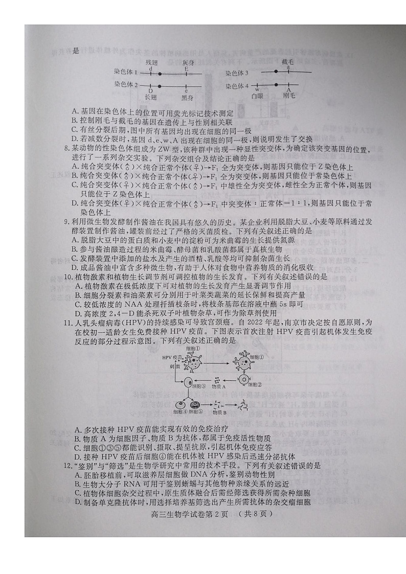 2023届江苏省南京市、盐城市高三下学期第一次调研测（一模）生物试题及答案第2页