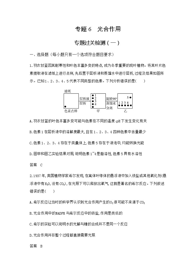 高考生物（山东专用）复习专题6光合作用过关检测含答案第1页