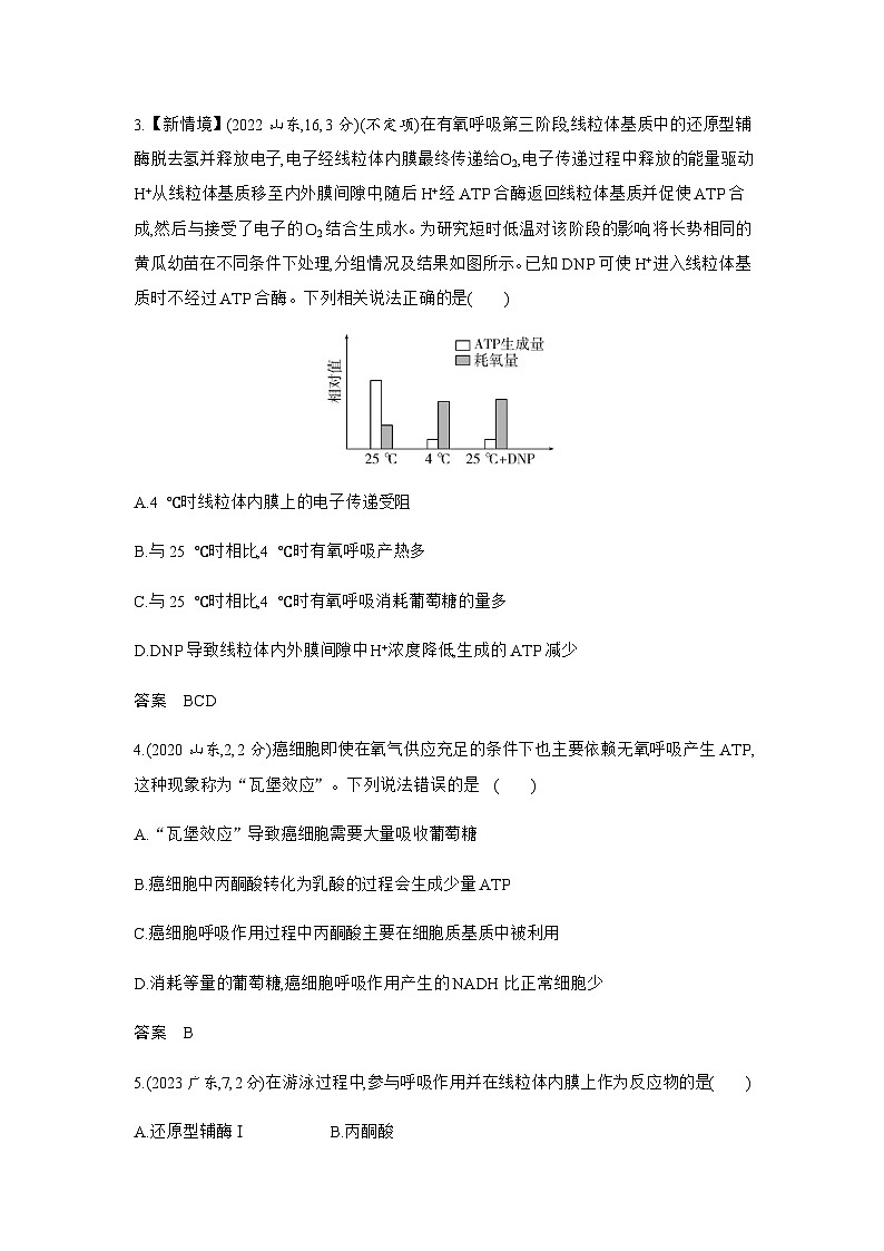 高考生物（山东专用）复习专题5细胞呼吸练习含答案第2页