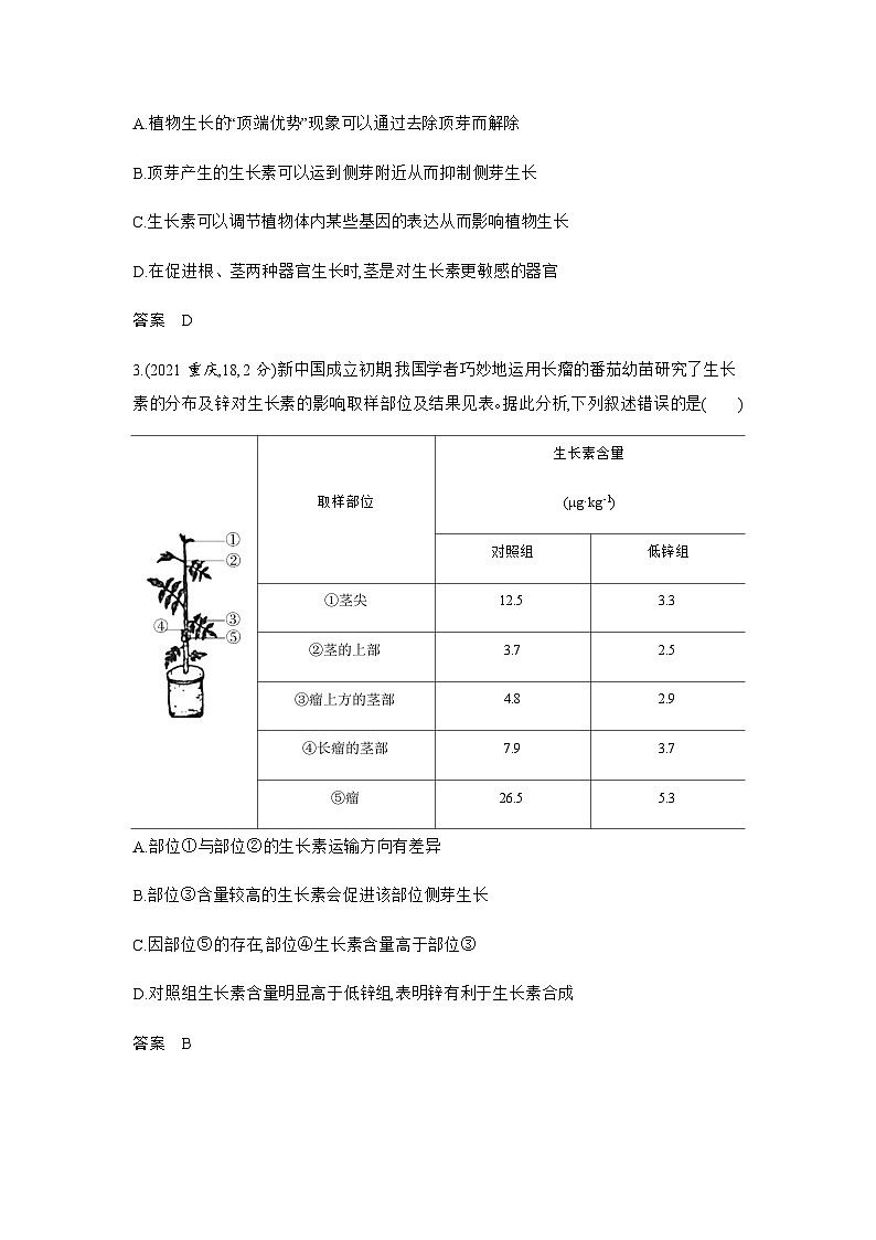 高考生物（山东专用）复习专题16植物生命活动的调节练习含答案02