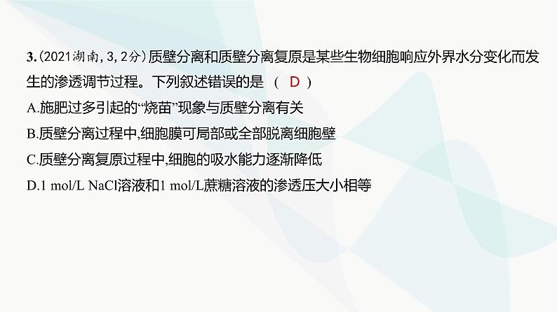 高考生物（山东专用）复习专题3细胞的物质输入和输出练习课件第4页