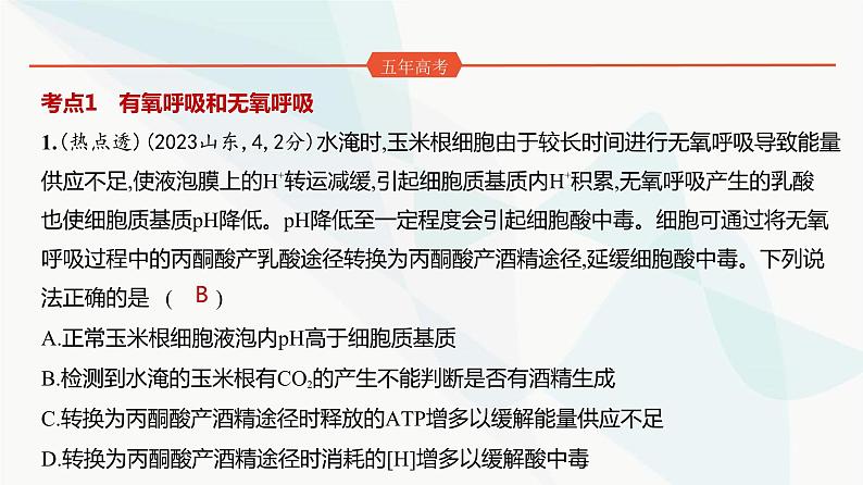 高考生物（山东专用）复习专题5细胞呼吸练习课件02