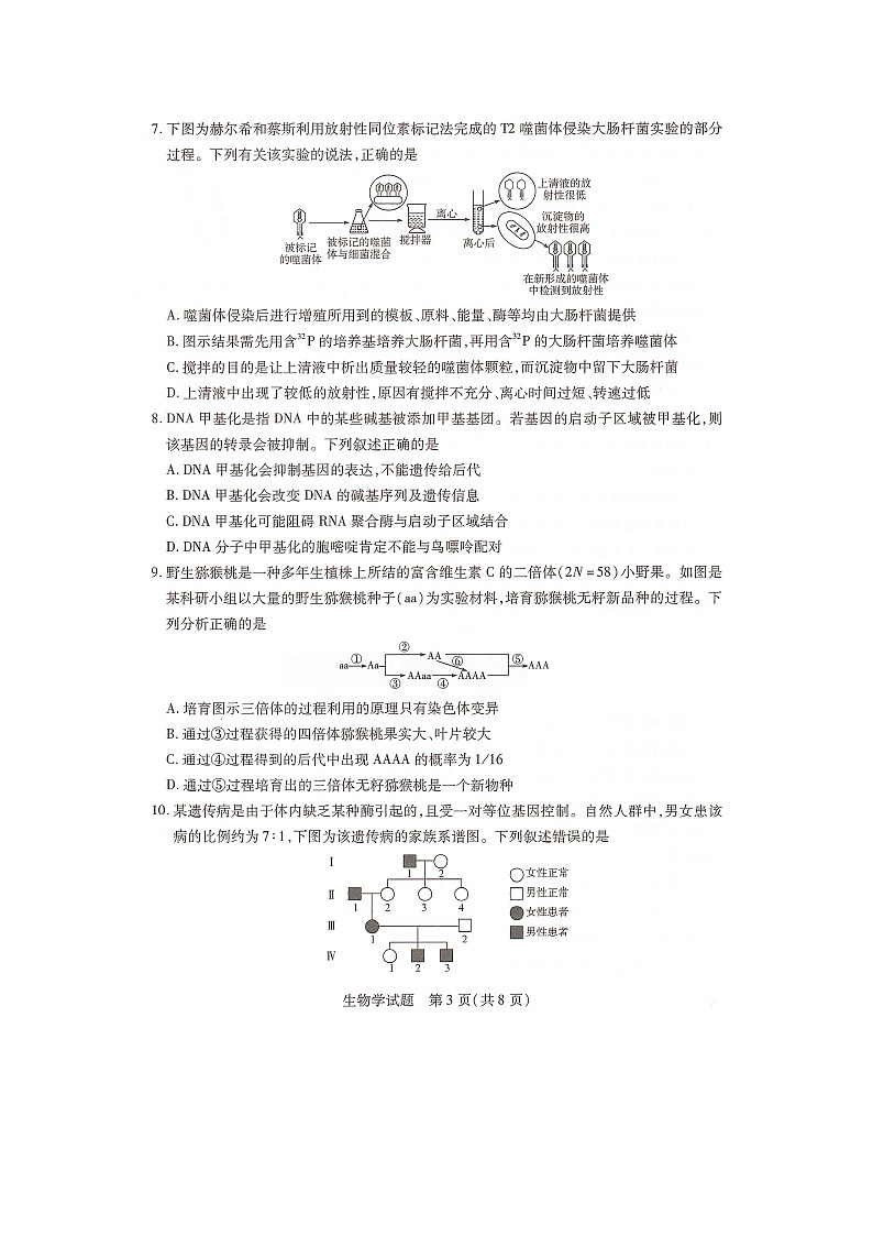 湖南省湖南省部分学校2023-2024学年高一下学期7月期末生物试题第3页