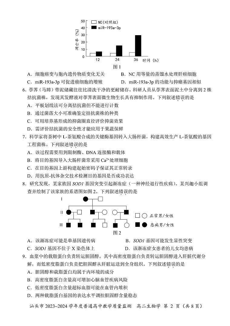 广东省汕头市2023-2024学年高二下学期期末考试生物试题02