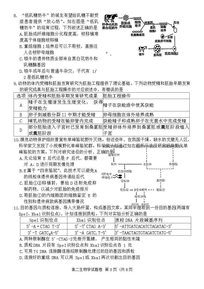 四川省绵阳市2023-2024学年高二下学期期末考试生物试题03