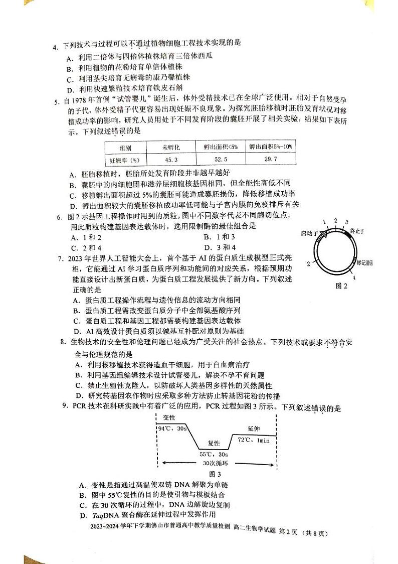 广东省佛山市2023-2024学年高二下学期7月期末生物试题第2页